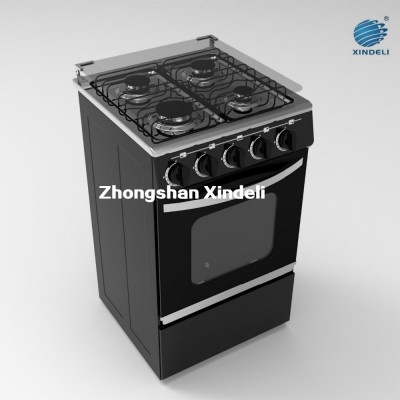 Electricity controlling mode 4 gas burners free standing cooker with black body bakery ovens cheap modle for South Amercial